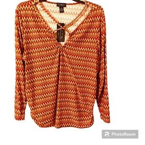 Forbidden Society Plus Size 2X Pullover V Neck Decorative Long Sleeves Top